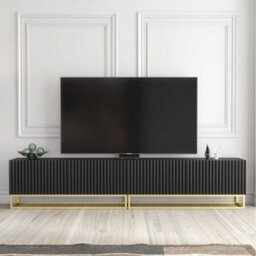 Tv Unit Tv Stand Cabinet Sideboard Media Console Black Gold Fluted Modular 200Cm - thumbnail 5