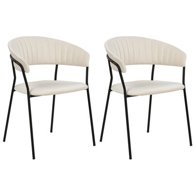Beliani Set Of 2 Dining Chairs Mariposa Velvet Off-White - image 1