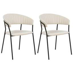 Beliani Set Of 2 Dining Chairs Mariposa Velvet Off-White