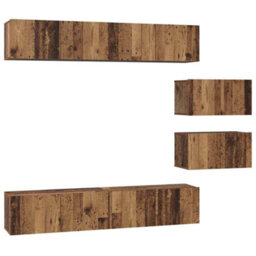 Berkfield Tv Cabinet Set 6 Pcs Old Wood Medium Engineered Wood - thumbnail 2