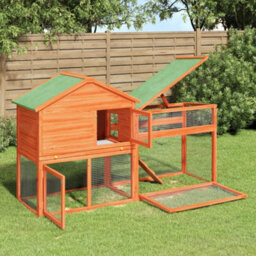 Berkfield Rabbit Hutch Brown 185.5X60.5X109.5 Cm Solid Wood Pine - thumbnail 1