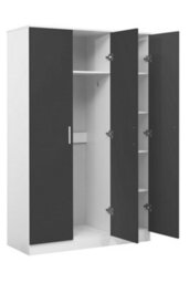 Reflect 3 Door Mirror Wardrobe - Grey Gloss & Matt White - Hanging Rail & 4 Shelves- H: 180Cm X W: 113Cm X D: 47Cm - Modern Design