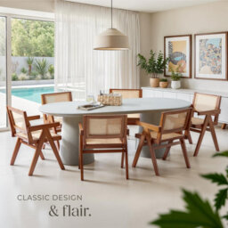 Tectake 1 Dining Chair Lizzy With Mid-Century Modern Design, Rattan Backrest And Solid Wood Frame  - Dark Oak - thumbnail 8