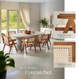 Tectake 1 Dining Chair Lizzy With Mid-Century Modern Design, Rattan Backrest And Solid Wood Frame  - Dark Oak - thumbnail 4