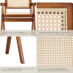 Tectake 1 Dining Chair Lizzy With Mid-Century Modern Design, Rattan Backrest And Solid Wood Frame  - Dark Oak - thumbnail 5