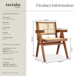 Tectake 1 Dining Chair Lizzy With Mid-Century Modern Design, Rattan Backrest And Solid Wood Frame  - Dark Oak - thumbnail 6