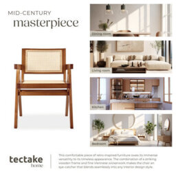 Tectake 1 Dining Chair Lizzy With Mid-Century Modern Design, Rattan Backrest And Solid Wood Frame  - Dark Oak - thumbnail 7