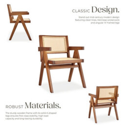 Tectake 1 Dining Chair Lizzy With Mid-Century Modern Design, Rattan Backrest And Solid Wood Frame  - Dark Oak - thumbnail 3