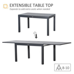 Outsunny Extendable Garden Table 10 Seater For Lawn Balcony And Backyard Grey - thumbnail 4
