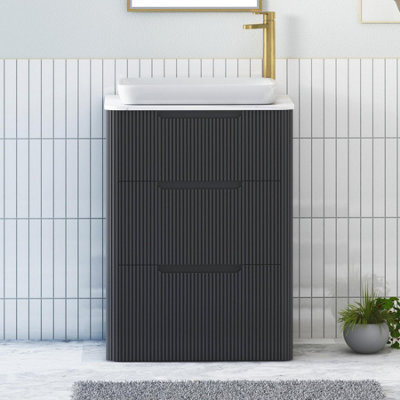 Royal Bathrooms Avenza 600mm Matt Obsidian Black Floor Standing Countertop Bathroom Vanity Unit 3 Drawer With Qubix Basin - image 1