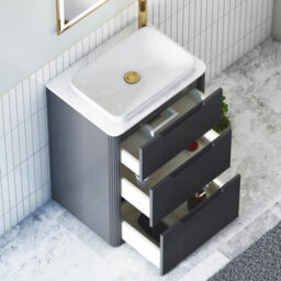 Royal Bathrooms Avenza 600mm Matt Obsidian Black Floor Standing Countertop Bathroom Vanity Unit 3 Drawer With Qubix Basin - thumbnail 5