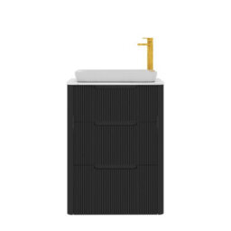 Royal Bathrooms Avenza 600mm Matt Obsidian Black Floor Standing Countertop Bathroom Vanity Unit 3 Drawer With Qubix Basin - thumbnail 6