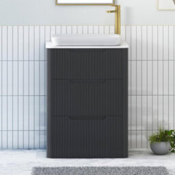 Royal Bathrooms Avenza 600mm Matt Obsidian Black Floor Standing Countertop Bathroom Vanity Unit 3 Drawer With Qubix Basin - thumbnail 1