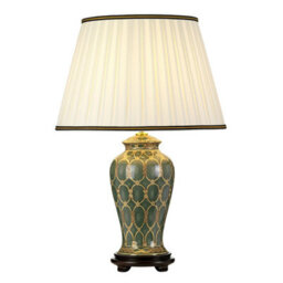 Elegant Ivory Table Lamp Shade With Black And Gold Trim - Green And Brown Led E27 60W