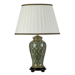 Elegant Ivory Table Lamp Shade With Black And Gold Trim - Green And Brown Led E27 60W - thumbnail 2