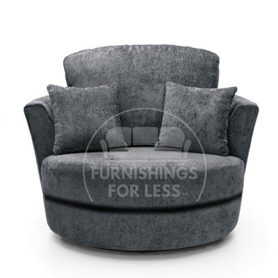 Furnishings For Less UK Monaco Chenille Fabric Swivel Chair 360 Rotation Foam Grey