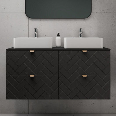 Heze Furniture Trend Herringbone Pattern Door 120Cm Bathroom Cabinet Vanity Unit With Worktop - Black - image 1