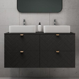 Heze Furniture Trend Herringbone Pattern Door 120Cm Bathroom Cabinet Vanity Unit With Worktop - Black - thumbnail 1