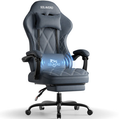 Fabric Gaming Chair For Adults, Massage Computer Chairs With Footrest, Headrest And Lumbar Support, Blue - image 1