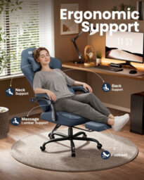 Fabric Gaming Chair For Adults, Massage Computer Chairs With Footrest, Headrest And Lumbar Support, Blue - thumbnail 2