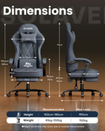 Fabric Gaming Chair For Adults, Massage Computer Chairs With Footrest, Headrest And Lumbar Support, Blue - thumbnail 3