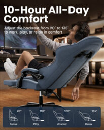 Fabric Gaming Chair For Adults, Massage Computer Chairs With Footrest, Headrest And Lumbar Support, Blue - thumbnail 7
