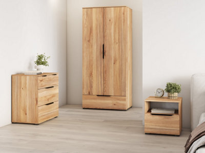 Arte Elegant Tokyo Bedroom Set - Wardrobe, Bedside Table, Chest Of Drawers, Oak Mauvella Finish, Modern Design - image 1