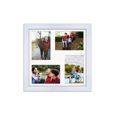 AK Frames 12X12 White Classic Multi Photo Frame With White Mount - Holds 4 Apertures (4X) 6X4 Photos - image 1