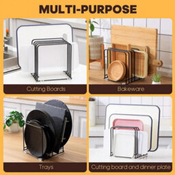 Extendable Pan And Bakeware Rack 3 Slot Kitchen Cupboard Organiser For Trays Boards And Lids Heavy Duty Metal Storage Stand - thumbnail 7