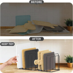 Extendable Pan And Bakeware Rack 3 Slot Kitchen Cupboard Organiser For Trays Boards And Lids Heavy Duty Metal Storage Stand - thumbnail 4