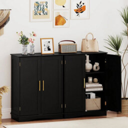 Bathroom Black Floor Storage Cabinet 80Cm Cupboard Buffet Cabinet - thumbnail 5