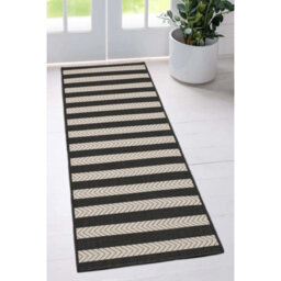 Melrose Eden Monochrome Stripe Design Pile Height 3mm Indoor Outdoor Area Runner Rug - 67/300Cm - thumbnail 1