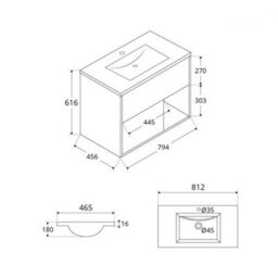 Homestylestore Black Grey 812mm Wall Hung Bathroom Vanity Unit Open Shelf And Graphite Basin - thumbnail 3