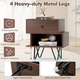 Costway Nightstand Set Of 2 Mid Century Modern End Tables With Drawer-Walnut - thumbnail 6