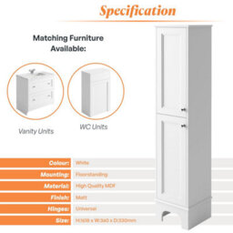Plum&clay Beckett White Floor Standing Bathroom Tall Storage Unit (H)1618mm (W)360mm - thumbnail 5