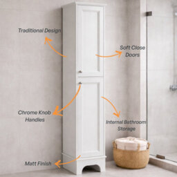 Plum&clay Beckett White Floor Standing Bathroom Tall Storage Unit (H)1618mm (W)360mm - thumbnail 3