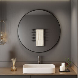 Neo Black Round Metal Frame Wall Mirror - thumbnail 1