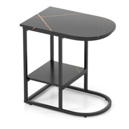 C-Shaped Black End Table 60X40X61Cm Industrial Wood Metal Frame Side Table - thumbnail 6