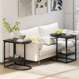 C-Shaped Black End Table 60X40X61Cm Industrial Wood Metal Frame Side Table - thumbnail 4