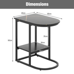 C-Shaped Black End Table 60X40X61Cm Industrial Wood Metal Frame Side Table - thumbnail 2