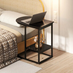 C-Shaped Black End Table 60X40X61Cm Industrial Wood Metal Frame Side Table - thumbnail 3