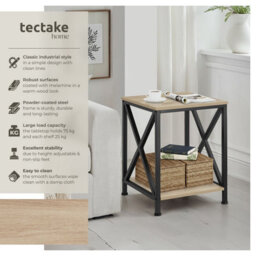 Tectake Bedside Table Carlton - Industrial Style, With 2 Shelves, 40.5 X 40.5 X 52.5 Cm - Industrial Wood Light, Oak Sonoma - thumbnail 2