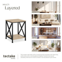 Tectake Bedside Table Carlton - Industrial Style, With 2 Shelves, 40.5 X 40.5 X 52.5 Cm - Industrial Wood Light, Oak Sonoma - thumbnail 7