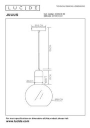 Lucide Julius Glass Ceiling Pendant Light Black Smoked - thumbnail 8
