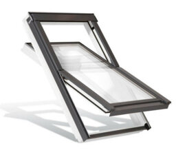 Yardlite Roof Window Grey / White Wood Centre Pivot Loft Skylight + Flashing - M4A - 78Cm (W) X 98Cm (H), Lsx Slate Flashing