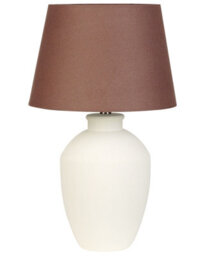 Beliani Table Lamp - White Ceramic Base With Linen Drum Shade, Minimalist Bedside And Side Table Lamp - thumbnail 2