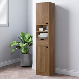 Urbn-Living Urbnliving 170 Cm Height Oak Wooden Tall 2 Door 1 Drawer Shelves Bathroom Cabinet Storage Unit Modern - thumbnail 1