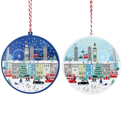 Gisela Graham Christmas Set Of 2 London-Design Disc Christmas Tree Decorations 11 Cm Multicolour
