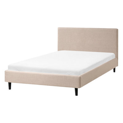 Beliani Bed Fabric Fitou 120 X 200 Cm (Eu Small Double) Beige - image 1