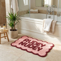 Allure Bath Fashions Rudey Nudey Slogan Scalloped Bath Mat Non Slip Bathroom Rug (Burgundy/pink) - thumbnail 3